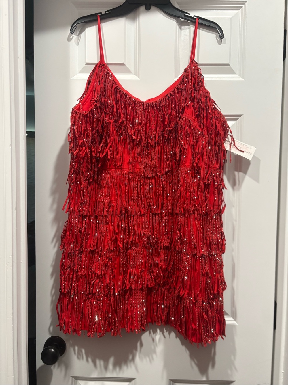 Red Fringe Sequin Cami Dress - Women 1X